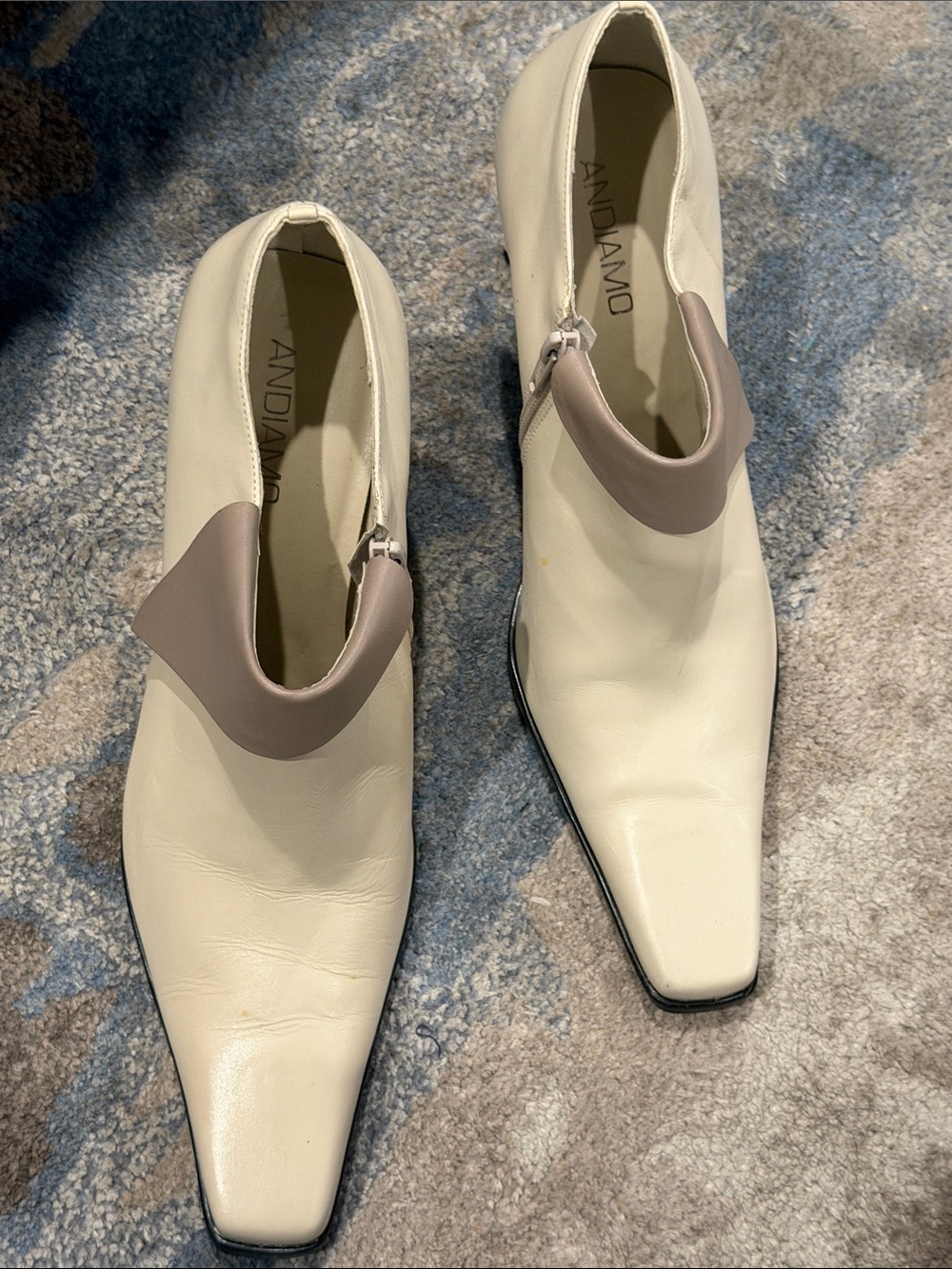 Andiamo Women's Cream Ankle Boots with Taupe Accent